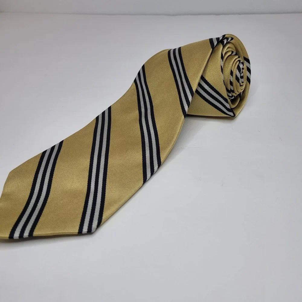 Vintage Brooks Brothers Makers 100% Silk‎ Neck Tie Striped Gold Blue Mens 56